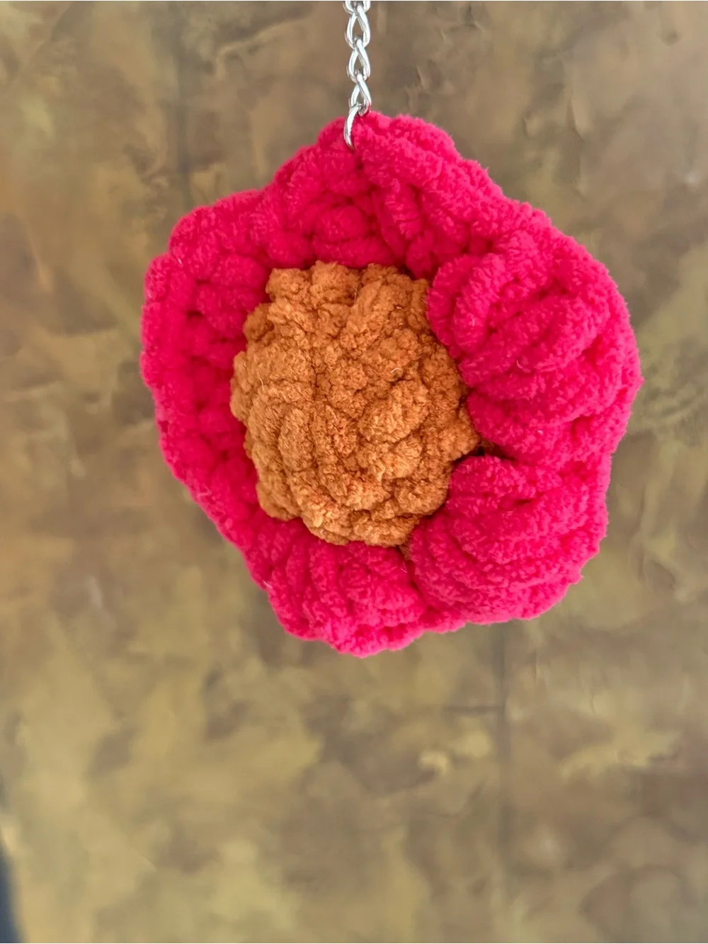 Handmade Pink & Brown Floral Keychain - Women Accessories